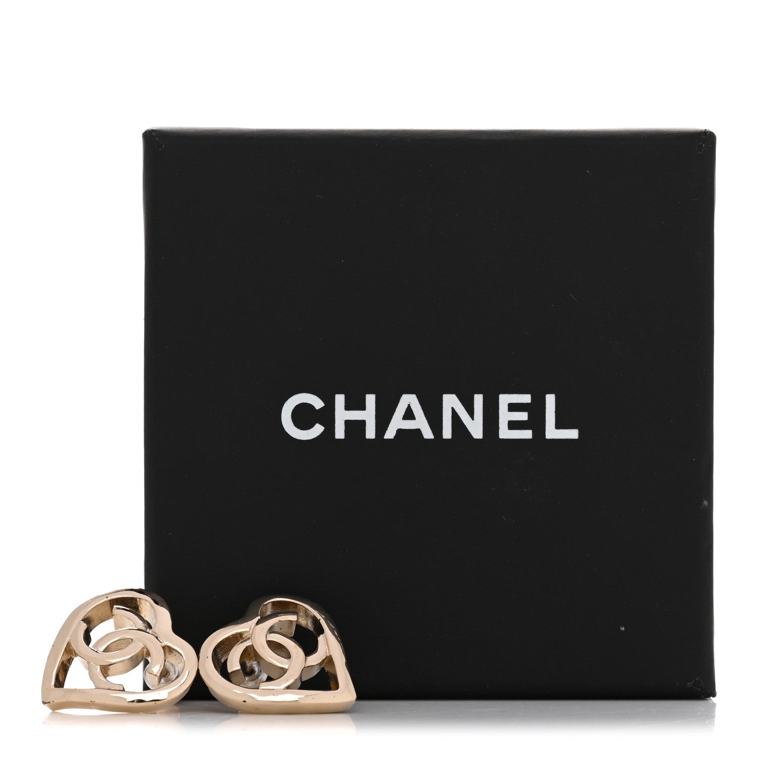 Metal CC Heart Coco In Love Earrings Gold