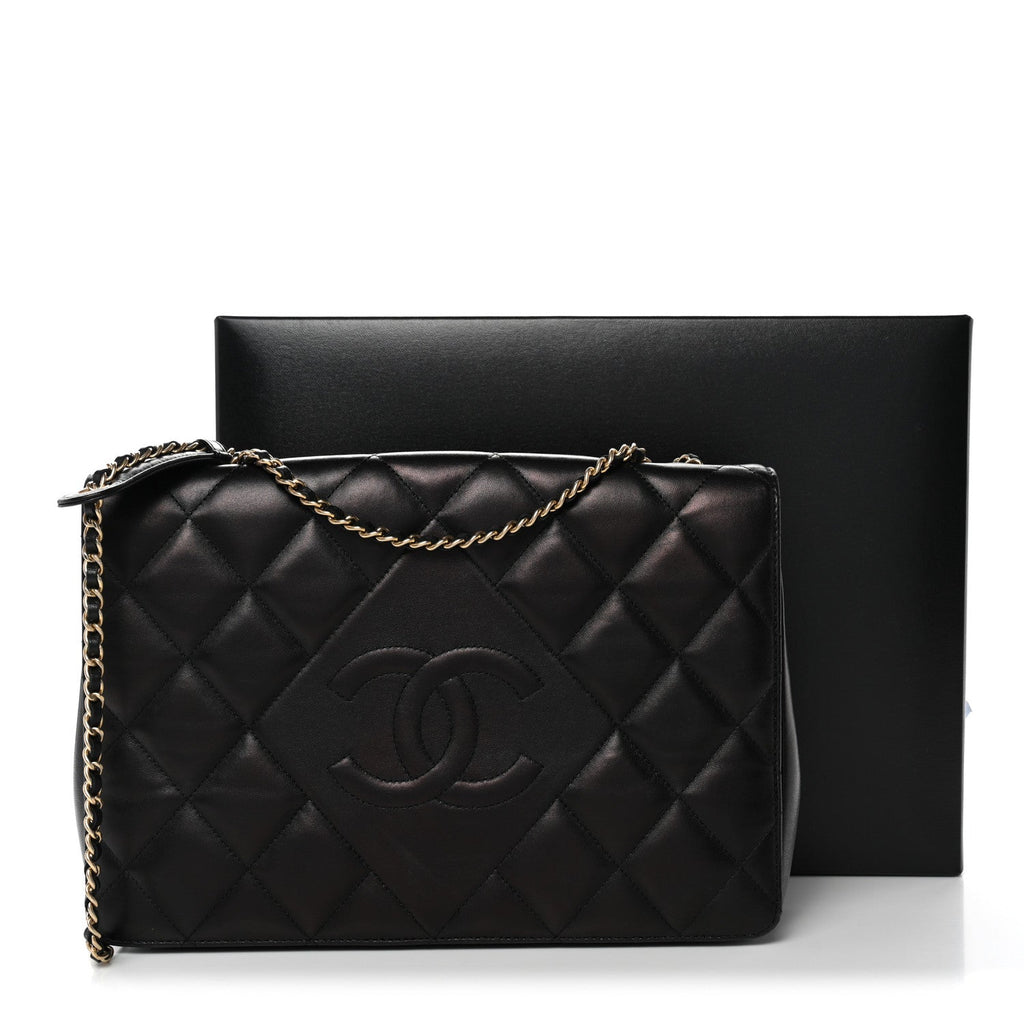 Chanel Lambskin Quilted Medium Diamond CC Flap Black