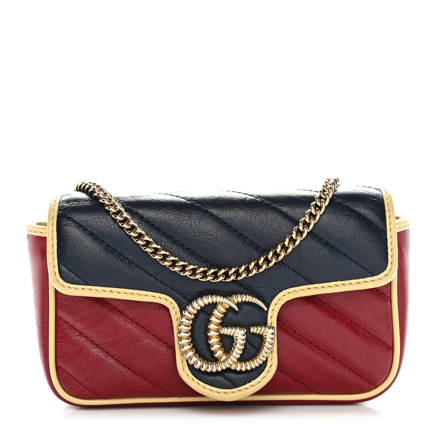 Gucci Vintage Effect Calfskin Matelasse Super Mini Torchon GG Marmont Shoulder Bag Black Beige
