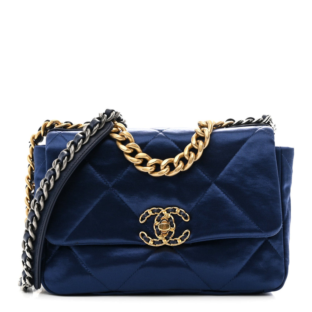 Chanel Satin Quilted Medium Chanel 19 Flap Blue