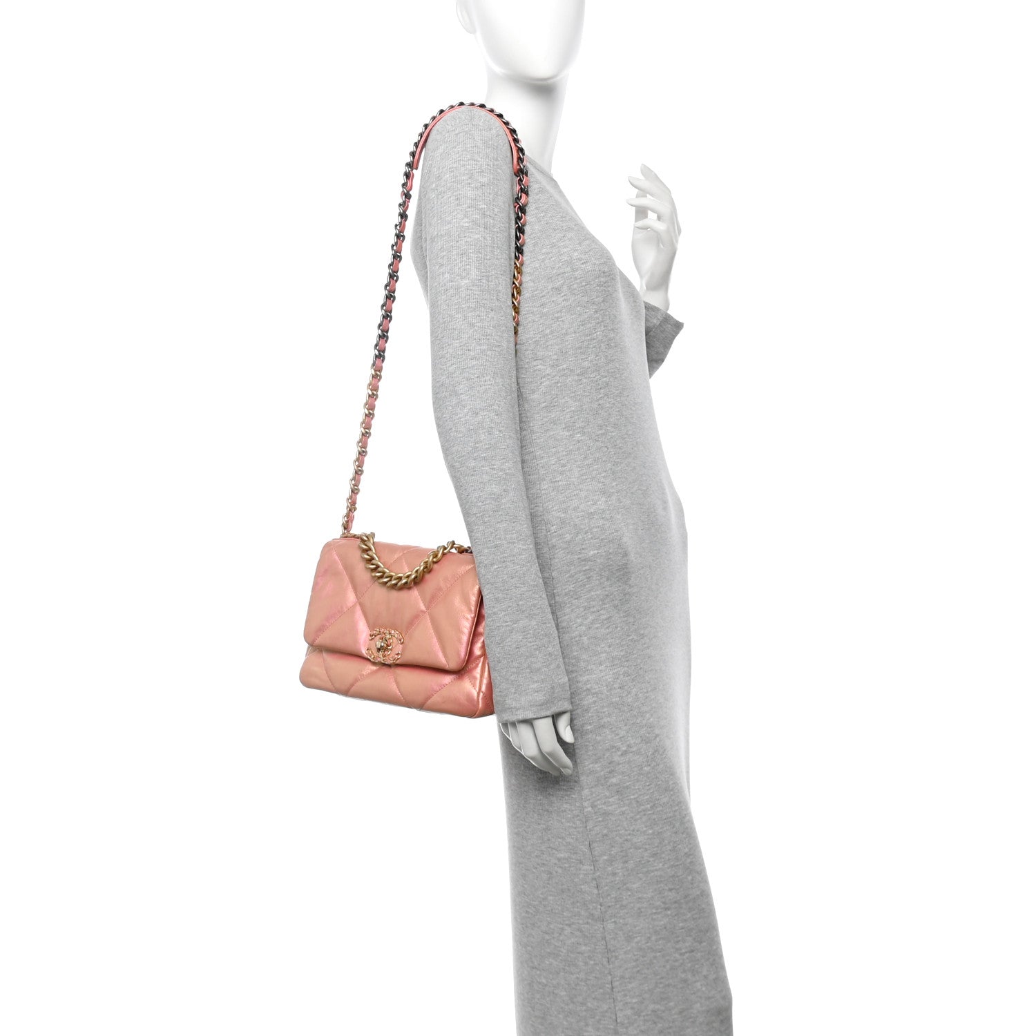 Chanel Iridescent Calfskin Quilted Medium Chanel 19 Flap Pink