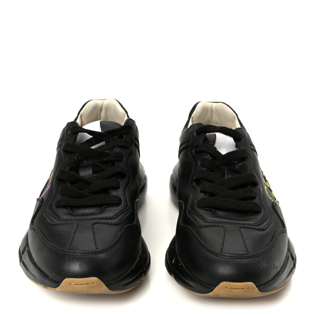 Gucci Calfskin Iridescent Logo Womens Rhyton Sneakers 38 Black