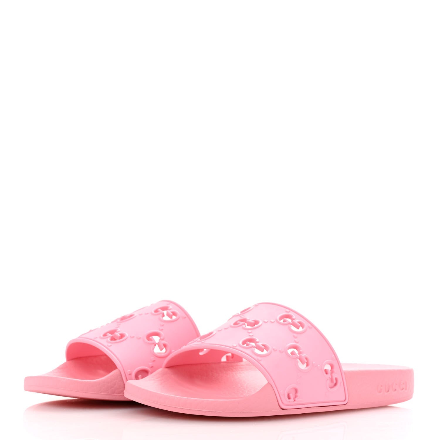 Gucci Rubber GG Monogram Perforated Womens Slide Sandals 36 Rose Box