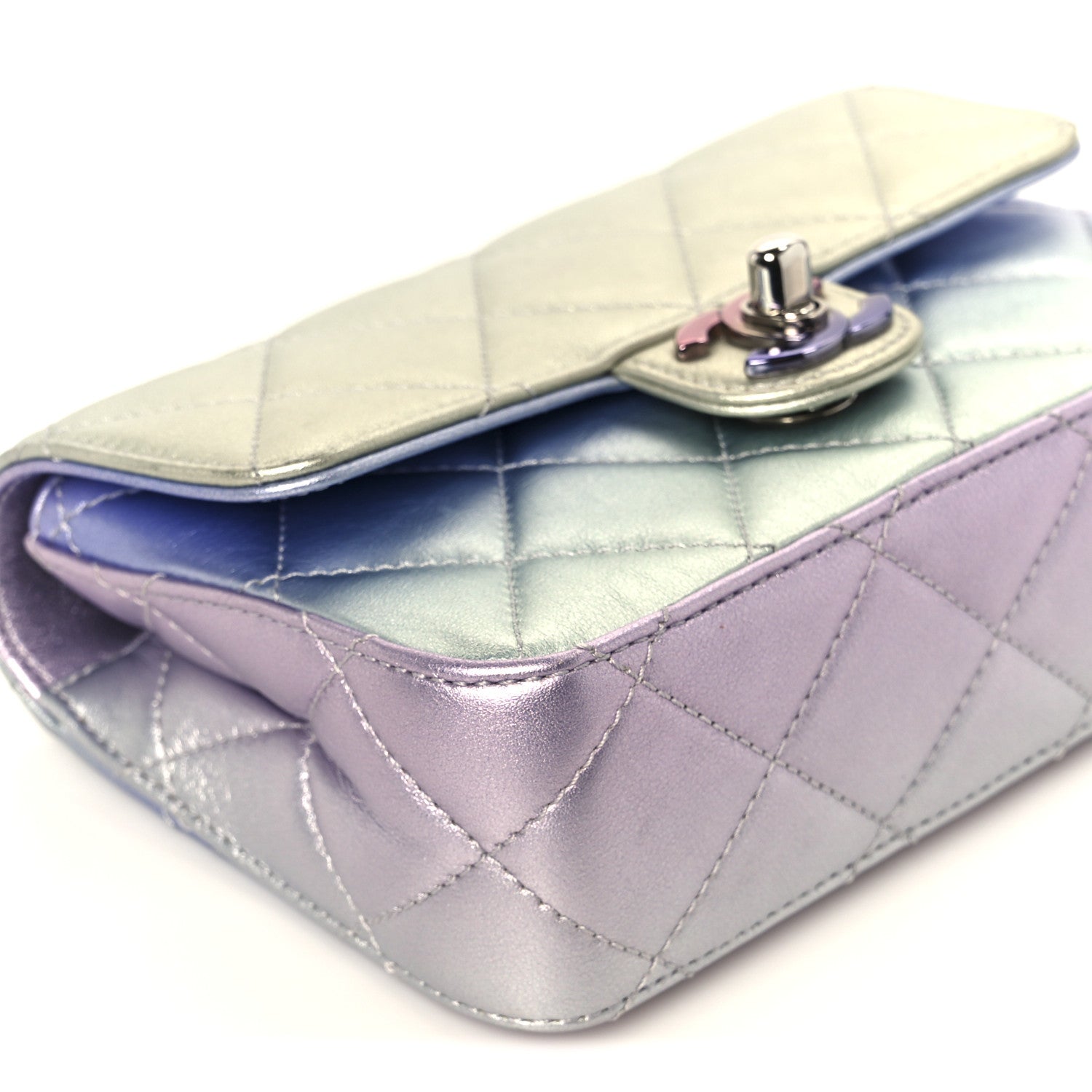 Chanel Gradient Metallic Calfskin Quilted Clutch Silver Blue Yellow Purple