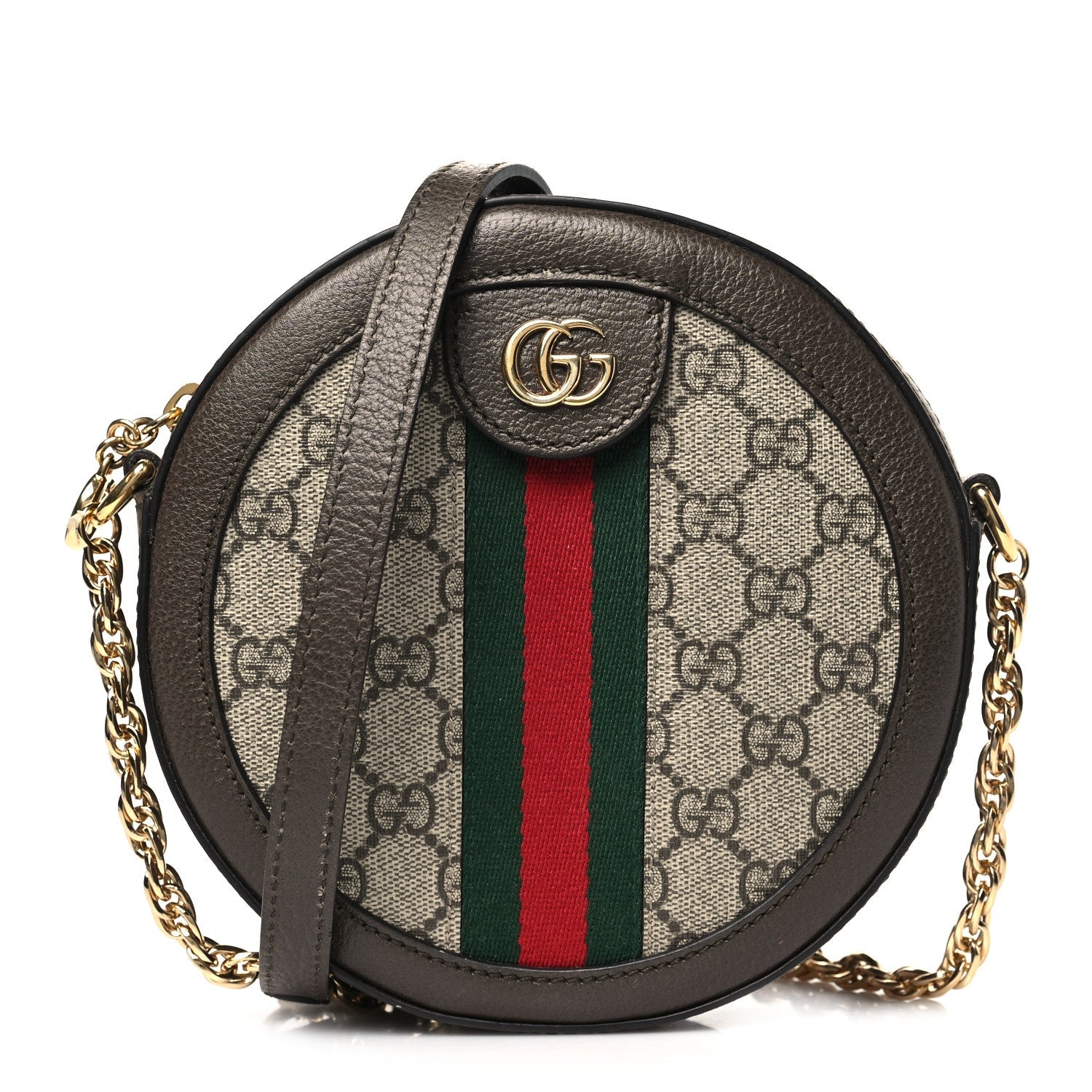 Gucci GG Supreme Monogram Web Mini Ophidia Round Shoulder Bag Brown