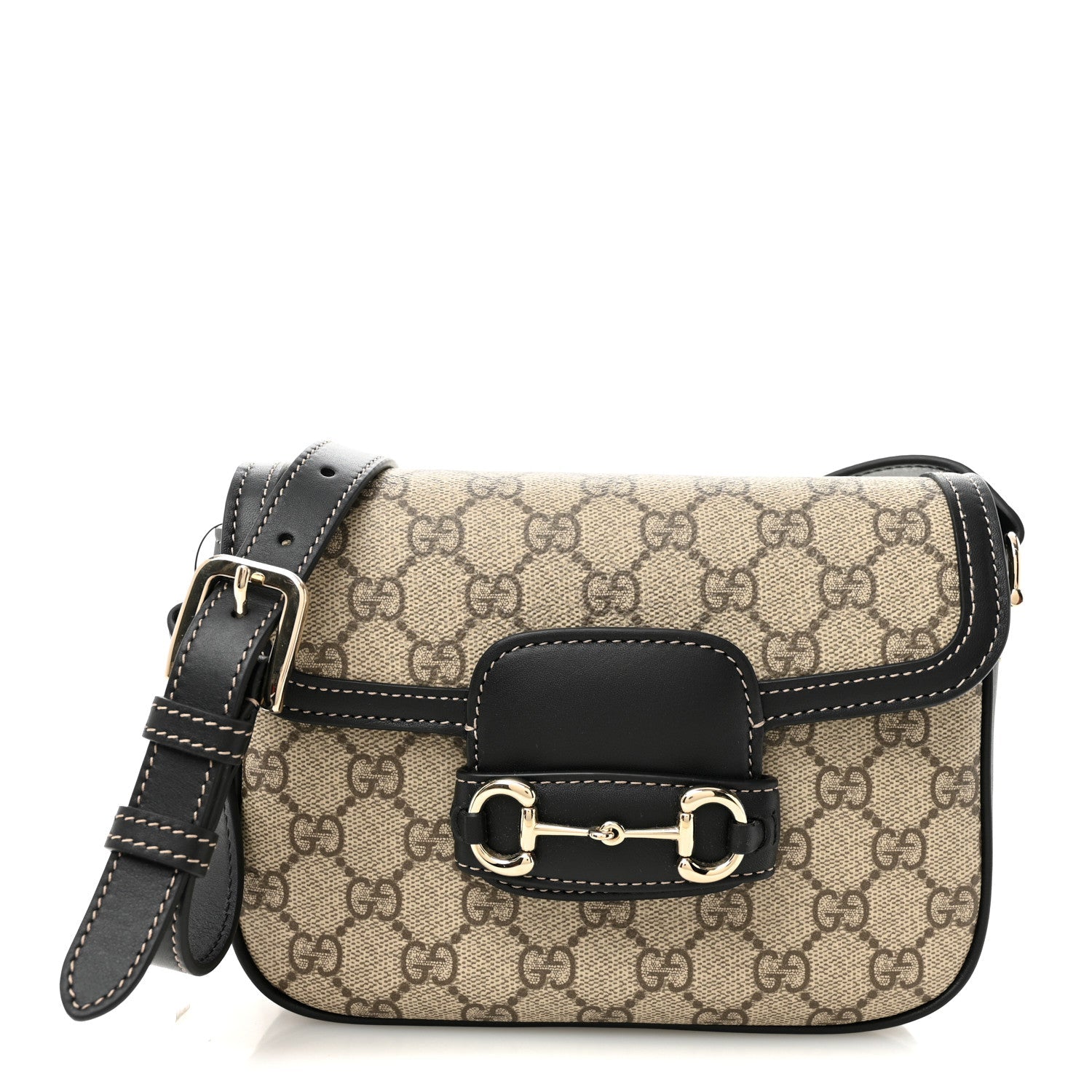 Gucci GG Supreme Monogram Horsebit 1955 Soft Small Shoulder Bag Beige Black