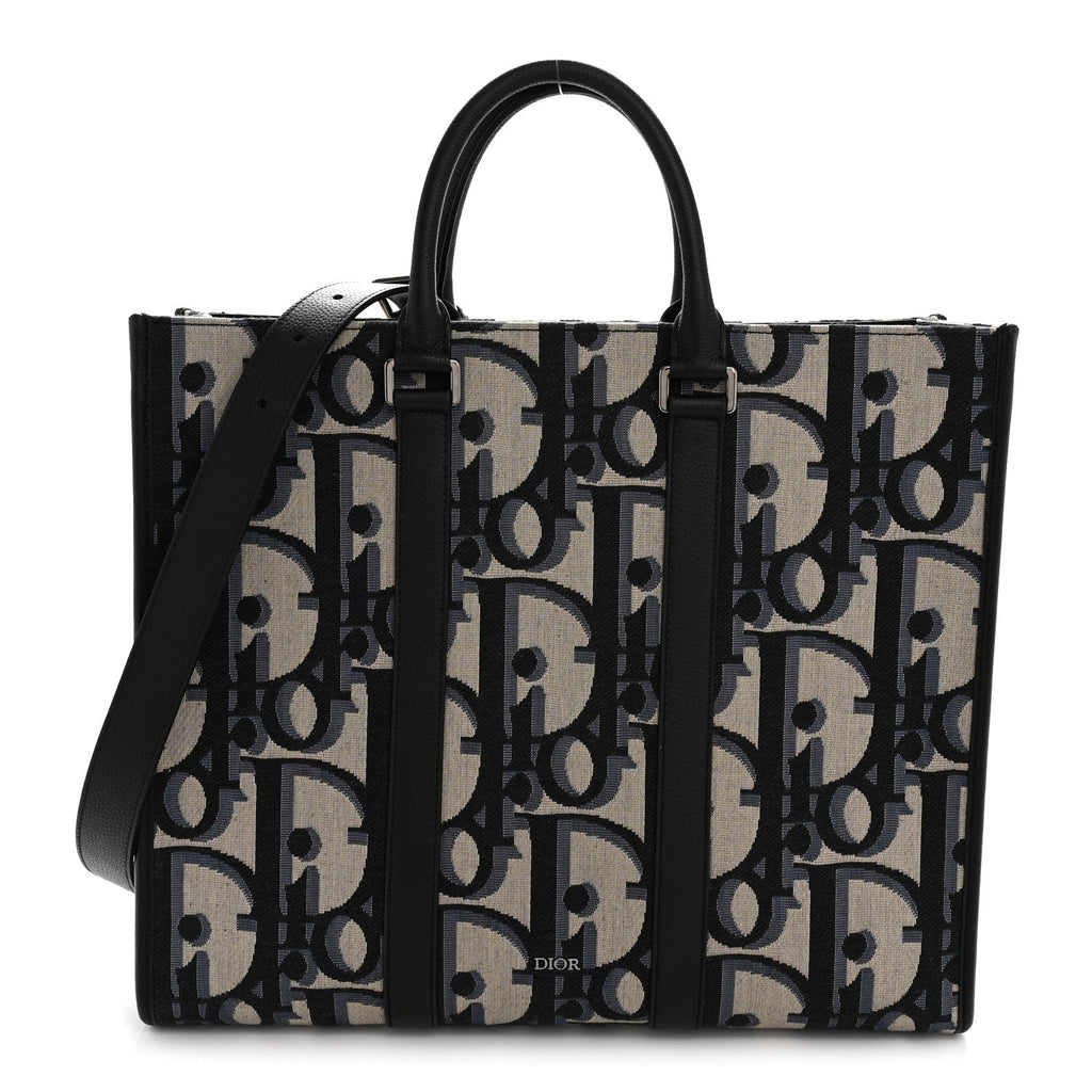 Christian Dior Maxi Oblique Jacquard East West Tote Beige Blue