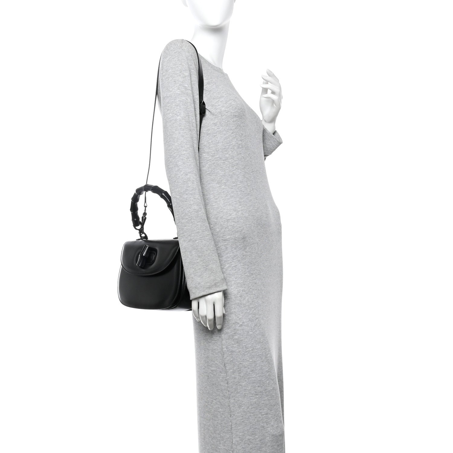 Gucci Boarded Dyana Lux Calfskin Web Monochrome Medium Bamboo 1947 Top Handle Bag Black