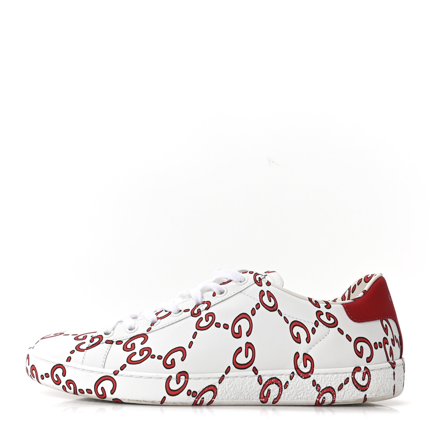 Gucci Calfskin GucciGhost Print Womens Ace Sneakers 40.5 White Hibiscus Red