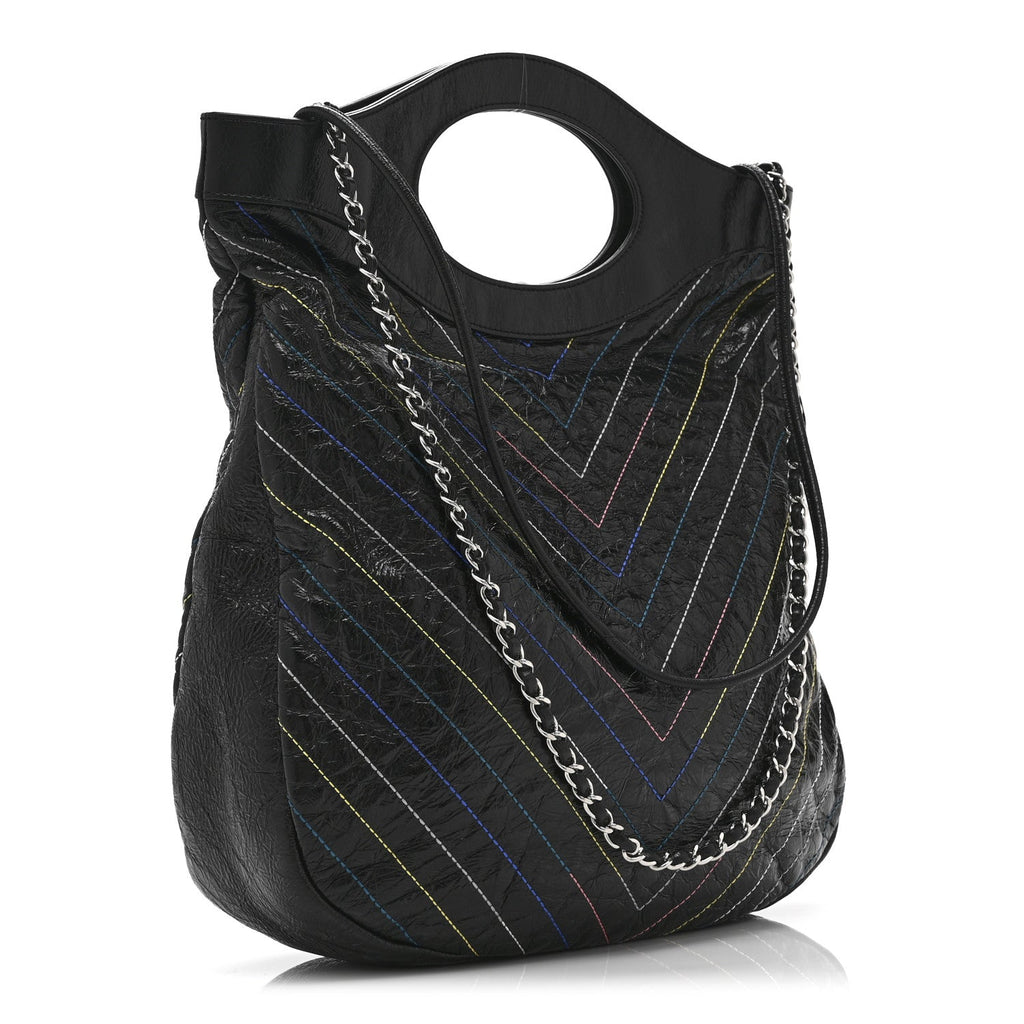 Chanel Glazed Calfskin Chevron Stitched Large 31 Shopping Bag Black Multicolor