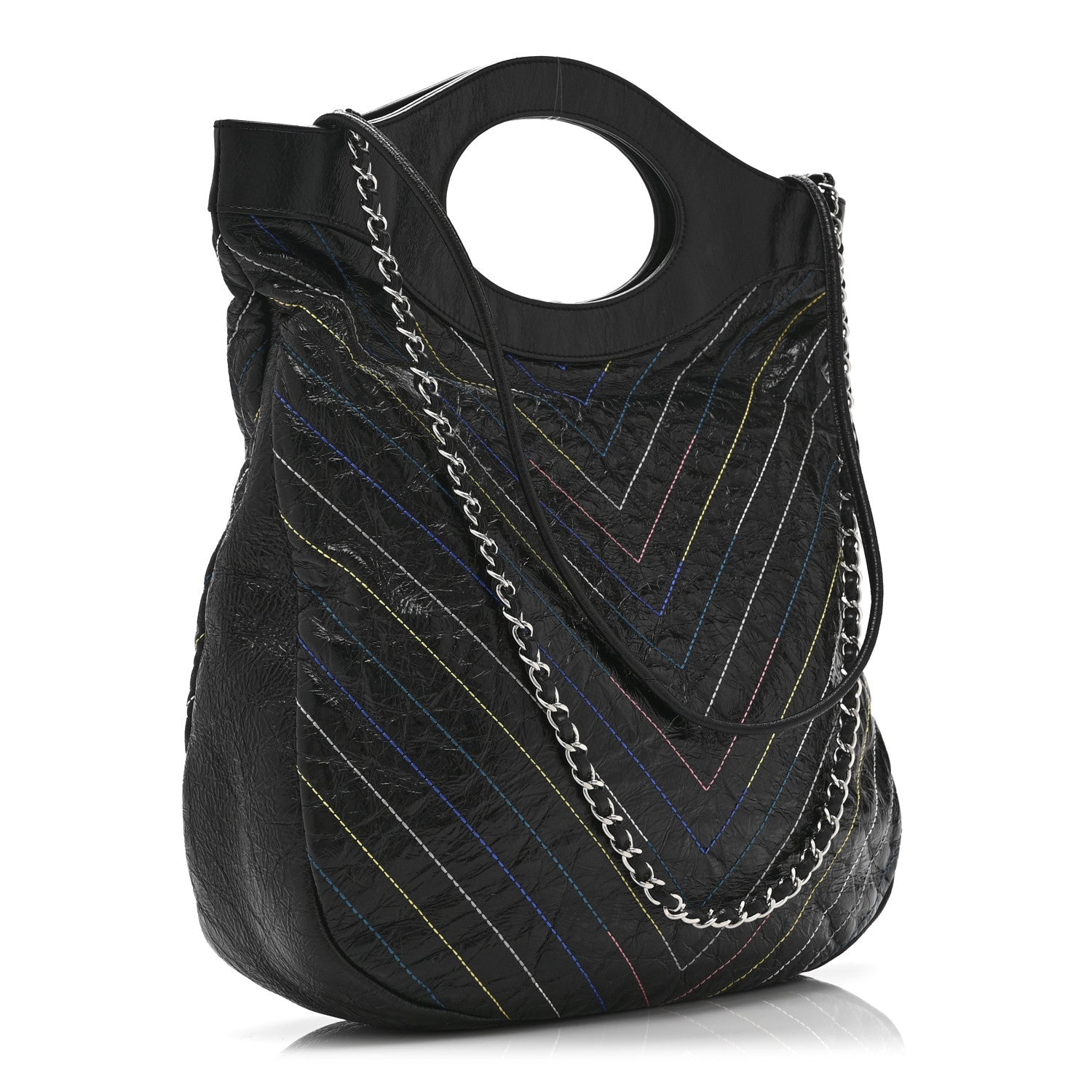 Chanel Glazed Calfskin Chevron Stitched Large 31 Shopping Bag Black Multicolor