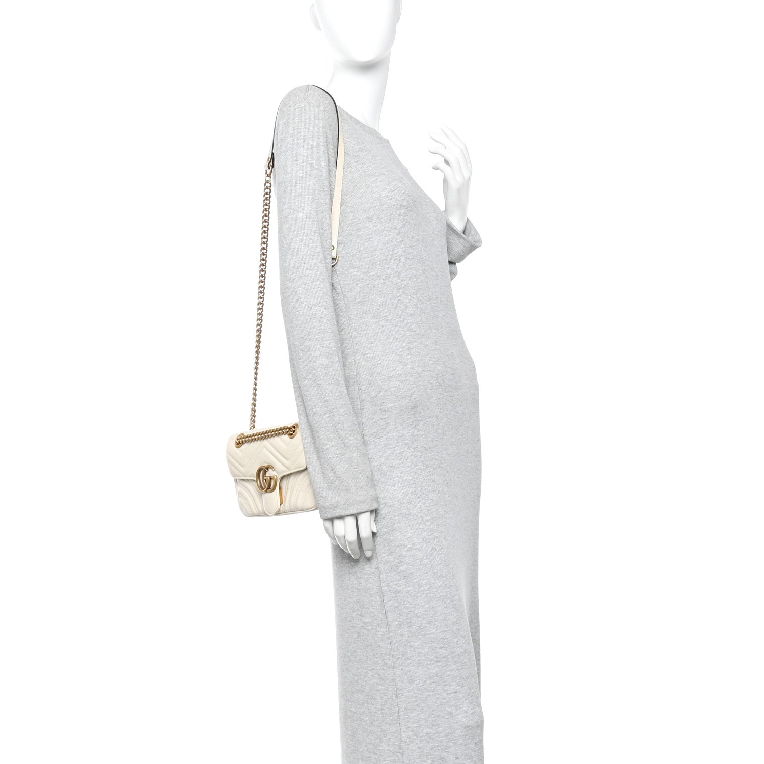 Gucci Calfskin Matelasse Mini GG Marmont Shoulder Bag White