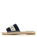 Gucci Macrochet Raffia Logo Flat Slide Espadrille Sandals 37.5 Blue Great White