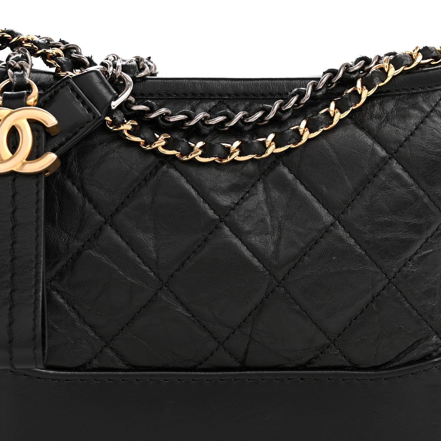 Chanel Aged Calfskin Quilted Small Gabrielle Hobo Black