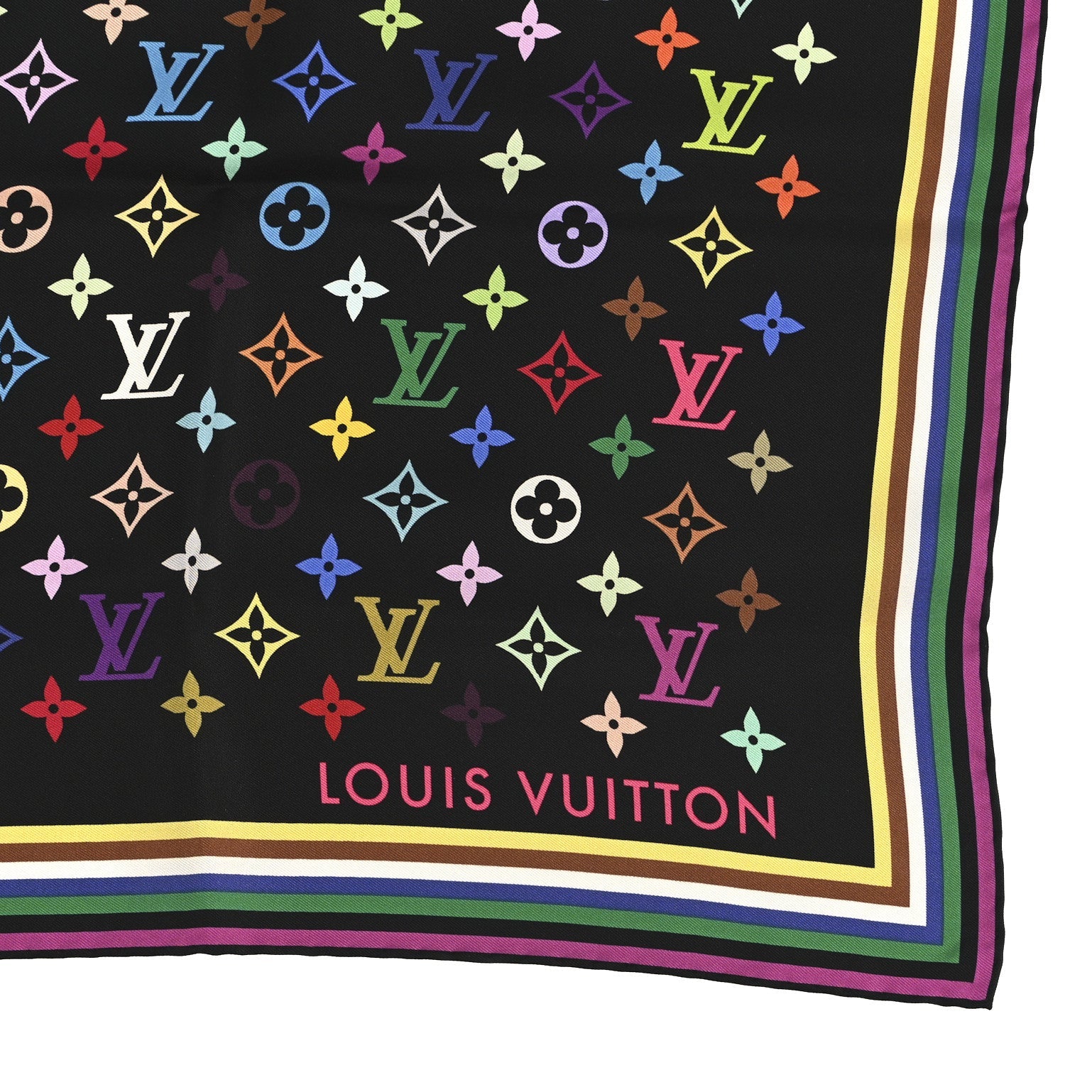 Louis Vuitton LV X TM Silk Monogram Multicolor Square 90 Scarf Black