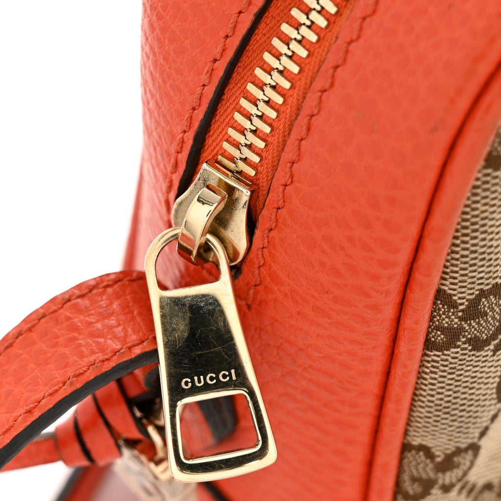 Gucci Monogram Dollar Calfskin Mini Bree Messenger Bag Beige Ebony Sun Orange