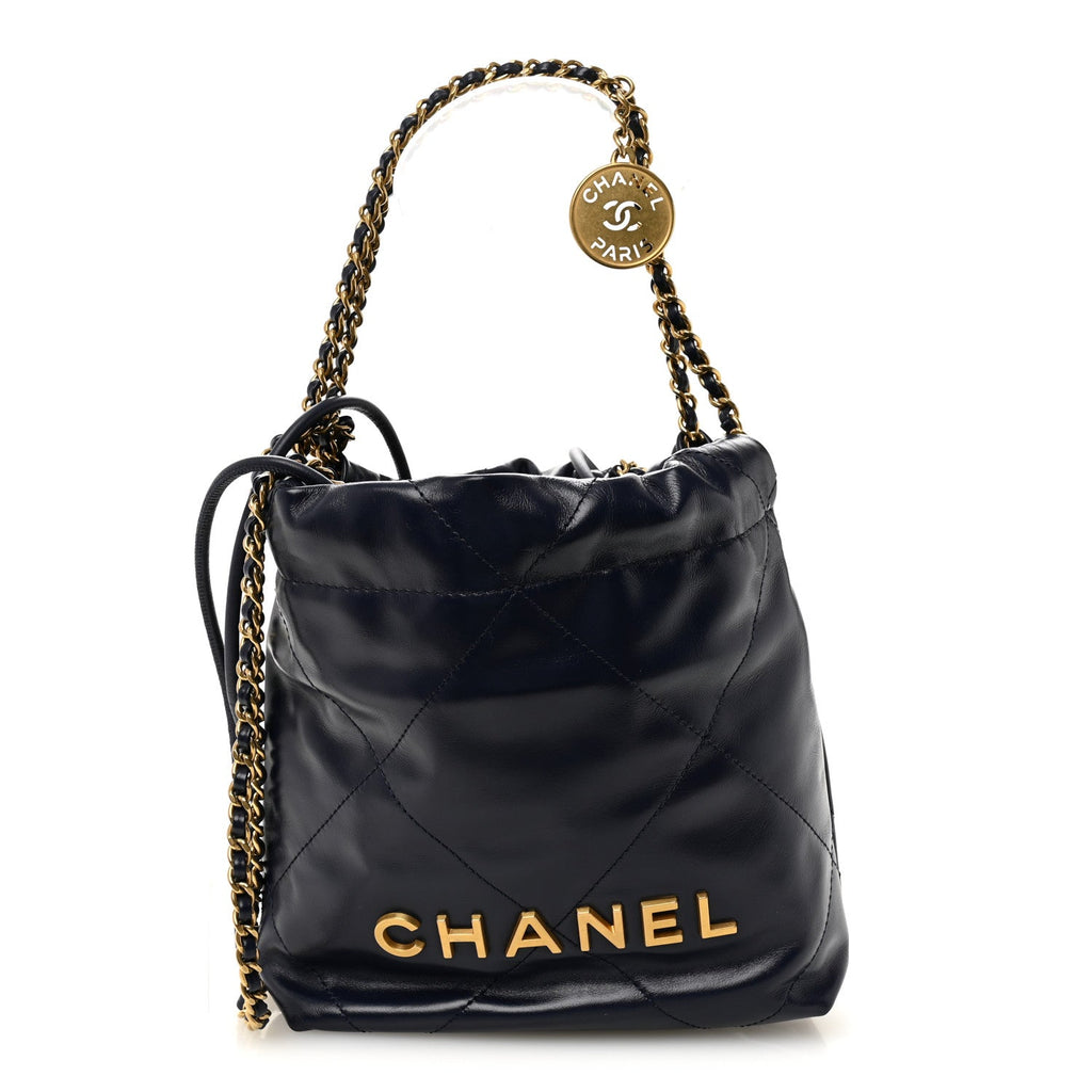 Chanel Shiny Calfskin Quilted Mini Chanel 22 Navy Blue