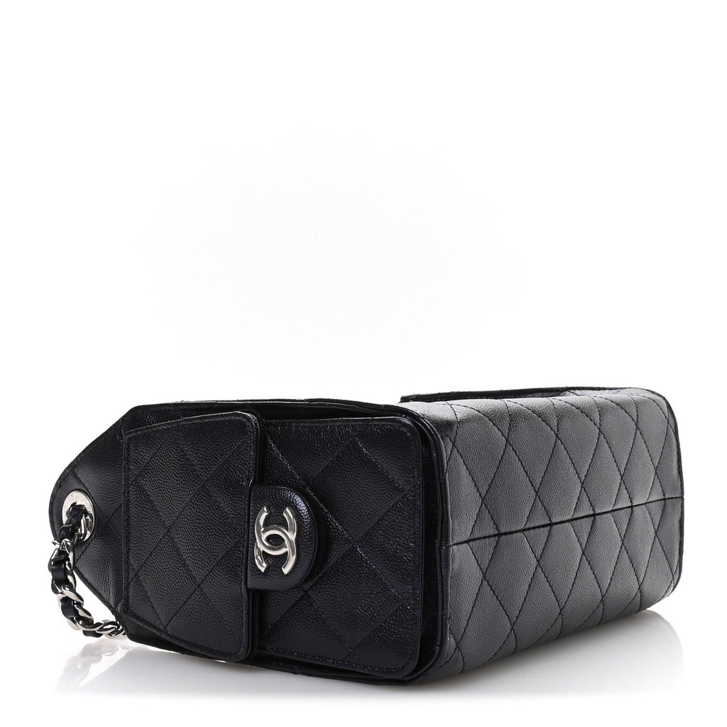 Chanel Metallic Caviar Quilted Mini Chanel 25 Handbag Dark Blue