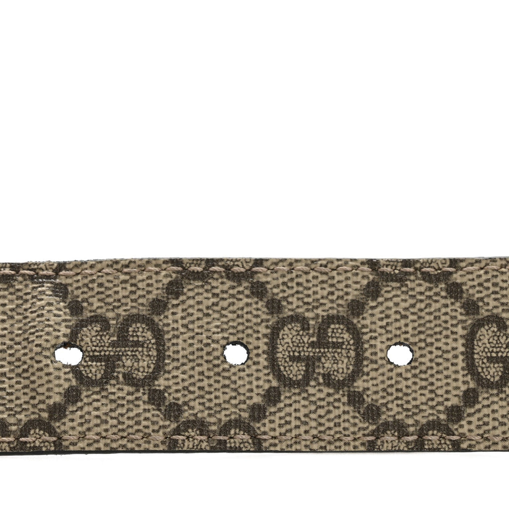 Gucci GG Supreme Monogram Plutone Calfskin Double G Reversible 75 30 Belt Beige Ebony New Acero
