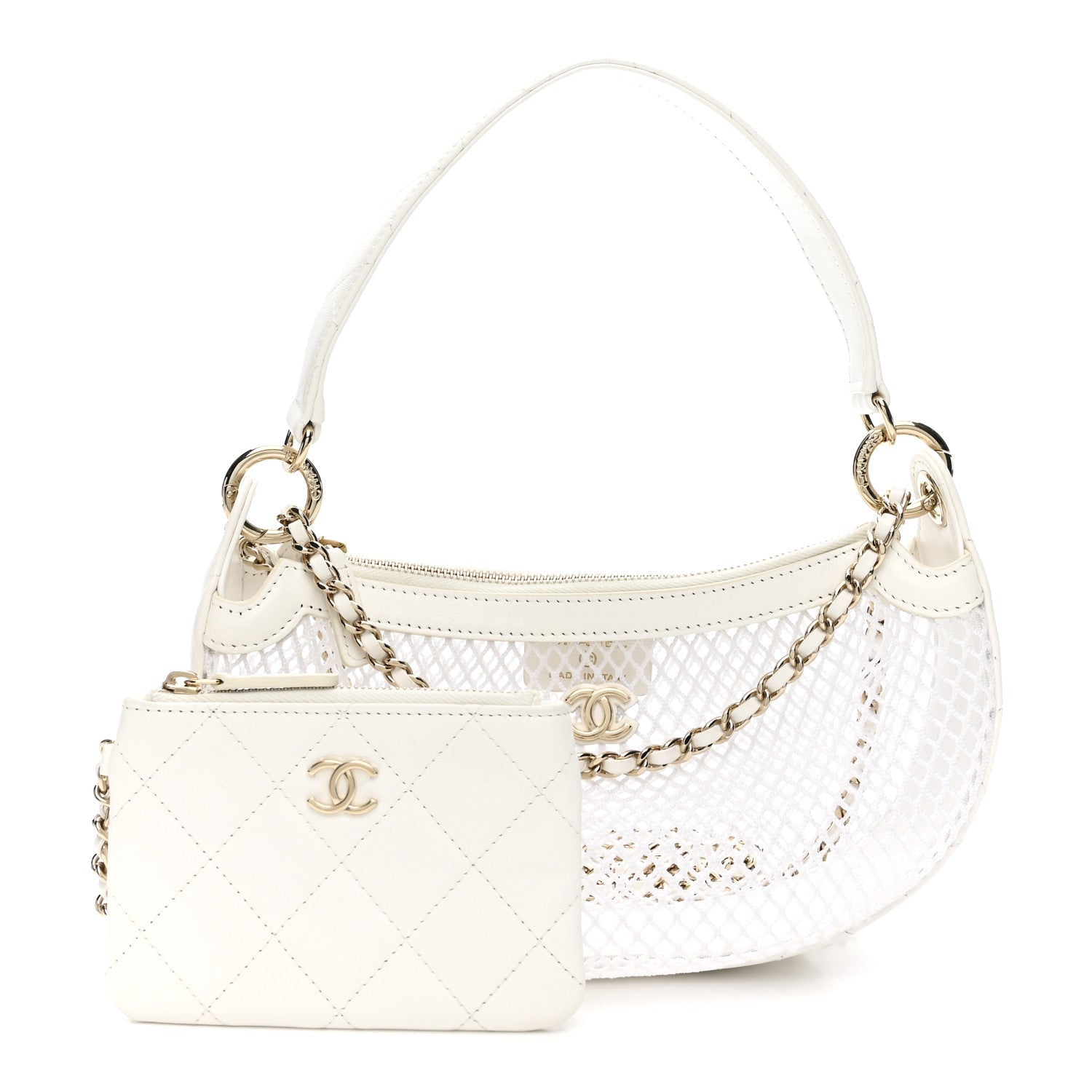 Chanel Mesh Shiny Lambskin Chain Hobo White