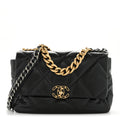 Chanel Shiny Goatskin Quilted Large Chanel 19 Flap Black