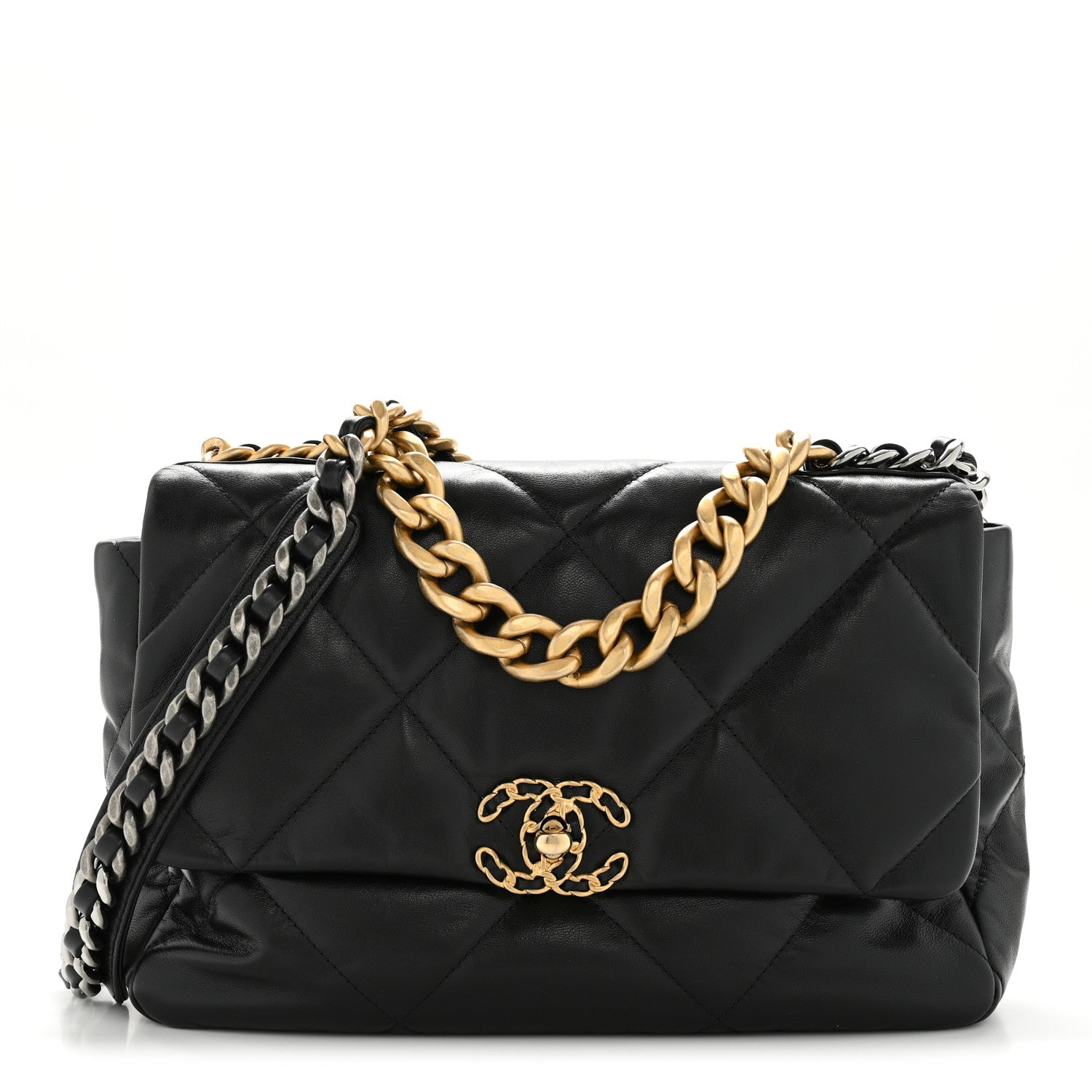 Chanel Shiny Goatskin Quilted Large Chanel 19 Flap Black