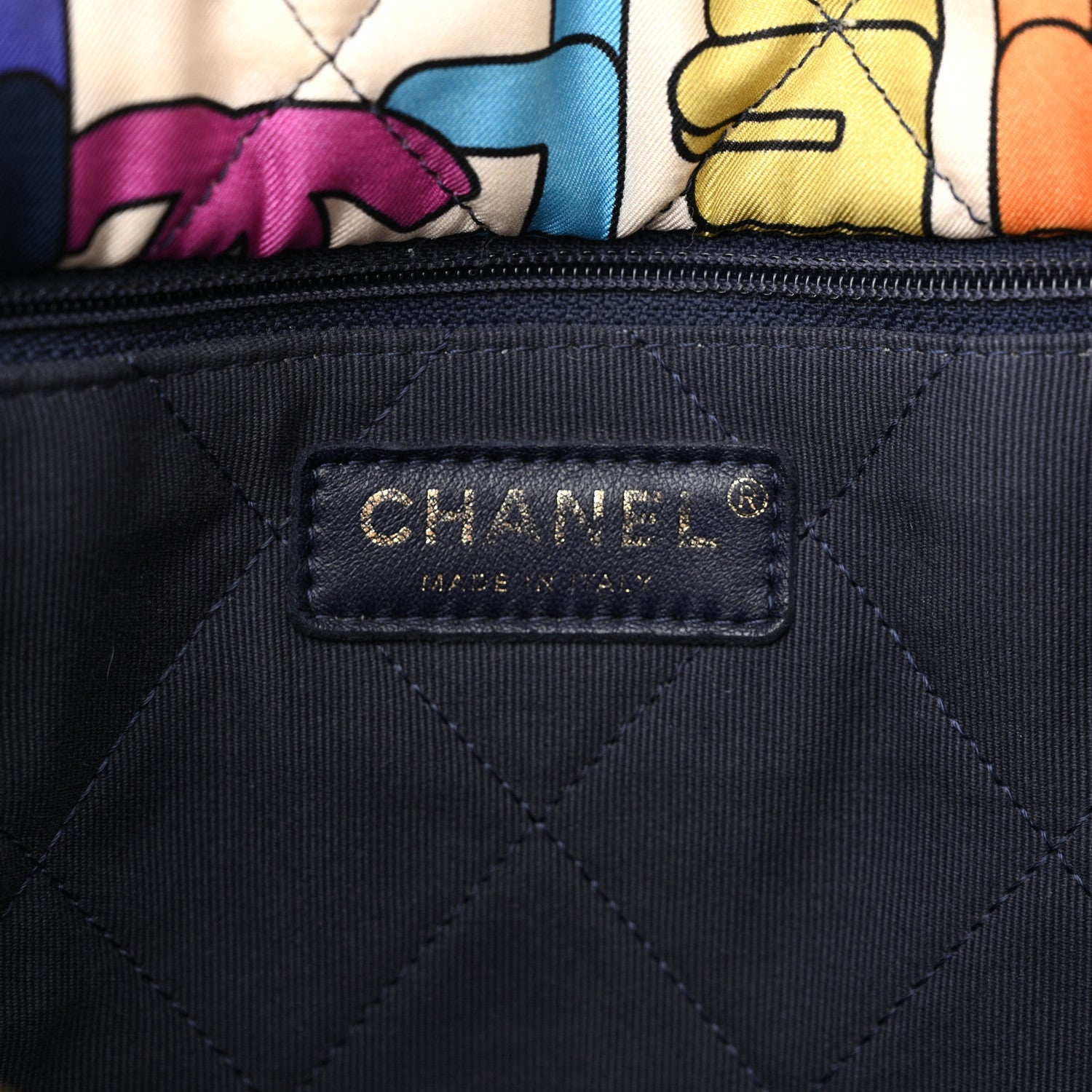 Chanel Printed Fabric Quilted Logo Large Shopping Tote Multicolor