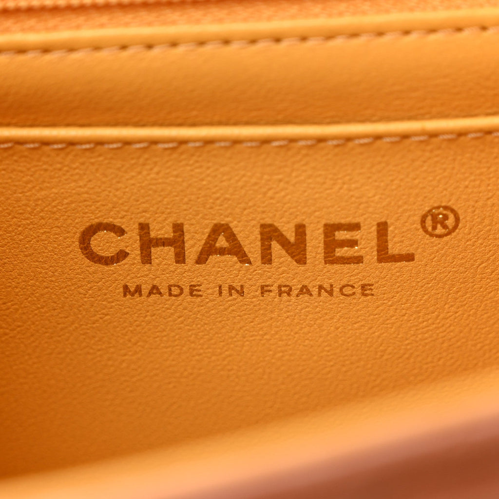 Chanel Lambskin Quilted Bi-Color Mini Top Handle Rectangular Flap Light Brown Yellow