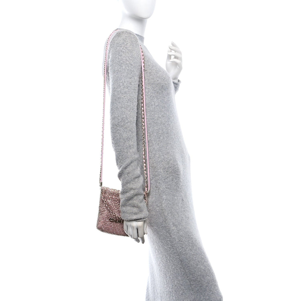 Chanel Crystal Embellished Metallic Lambskin Mini Chanel 22 Light Pink
