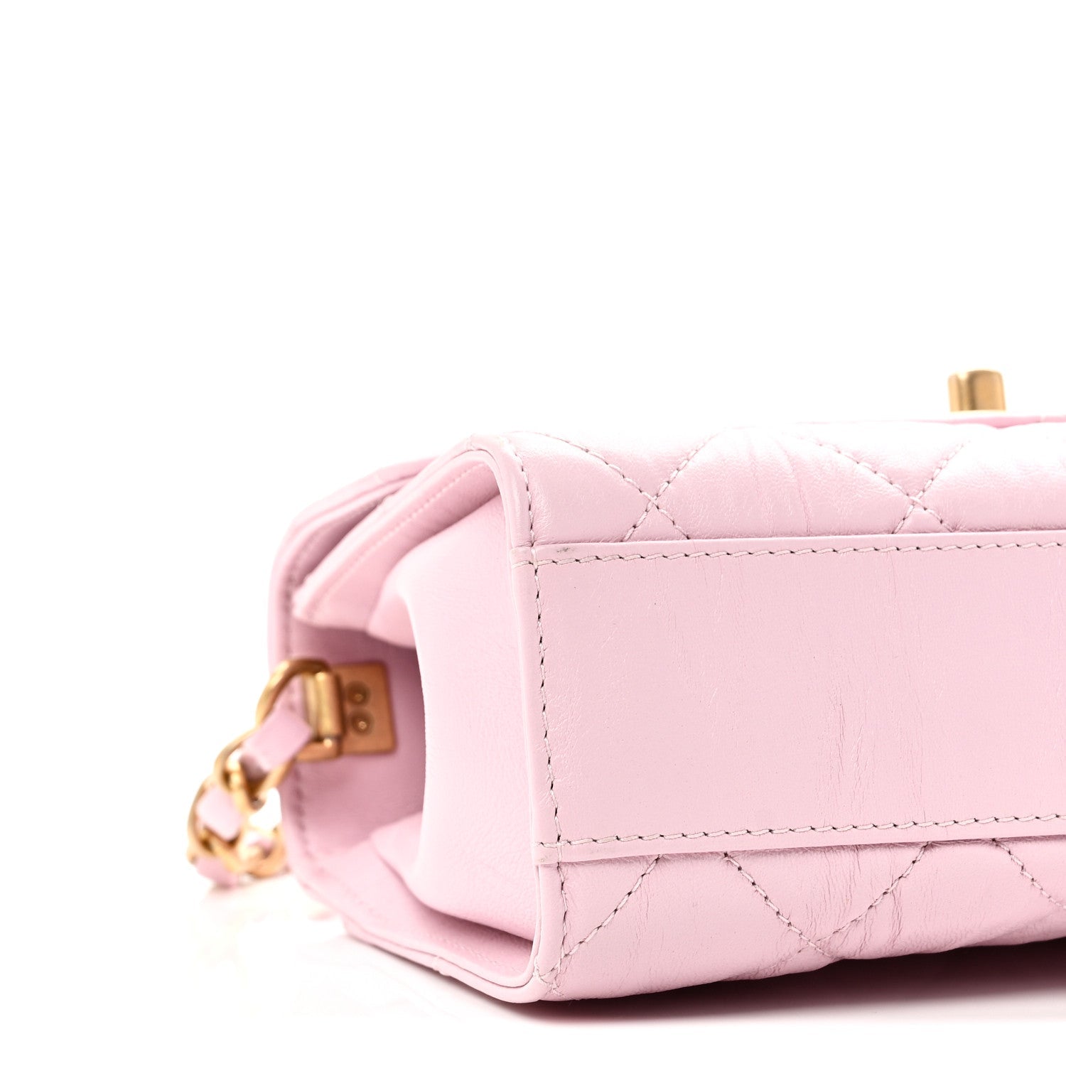 Chanel Crumpled Lambskin Quilted Mini CC Links Top Handle Flap Light Pink