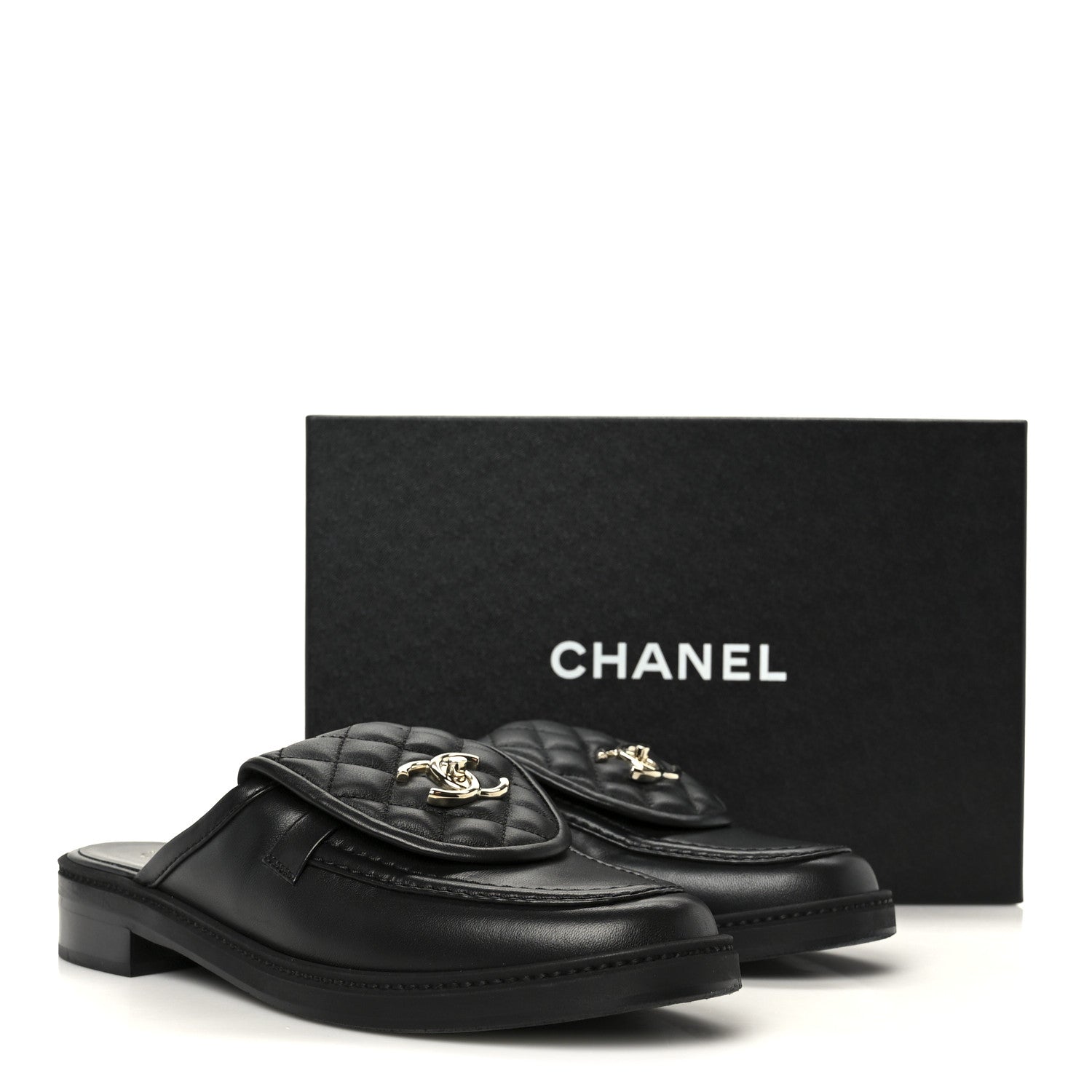 Lambskin Quilted CC Turnlock Mules 40 Black