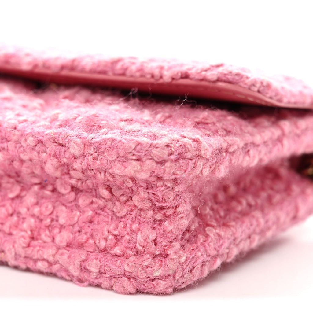 Chanel Tweed Quilted Flap Chain Waist Bag Pink