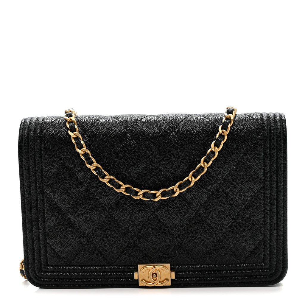 Chanel Caviar Quilted Boy Wallet On Chain WOC Black