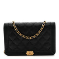 Chanel Caviar Quilted Boy Wallet On Chain WOC Black