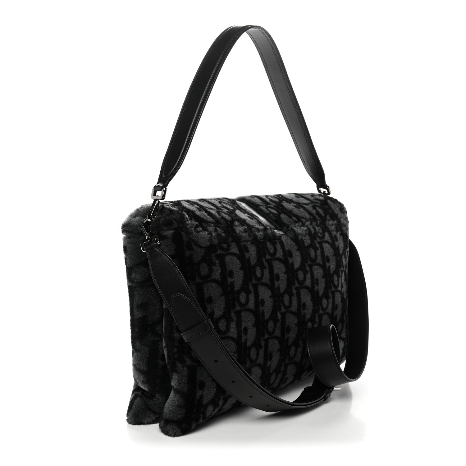 Christian Dior Oblique Mink Fur Saddle Soft Bag Dark Grey