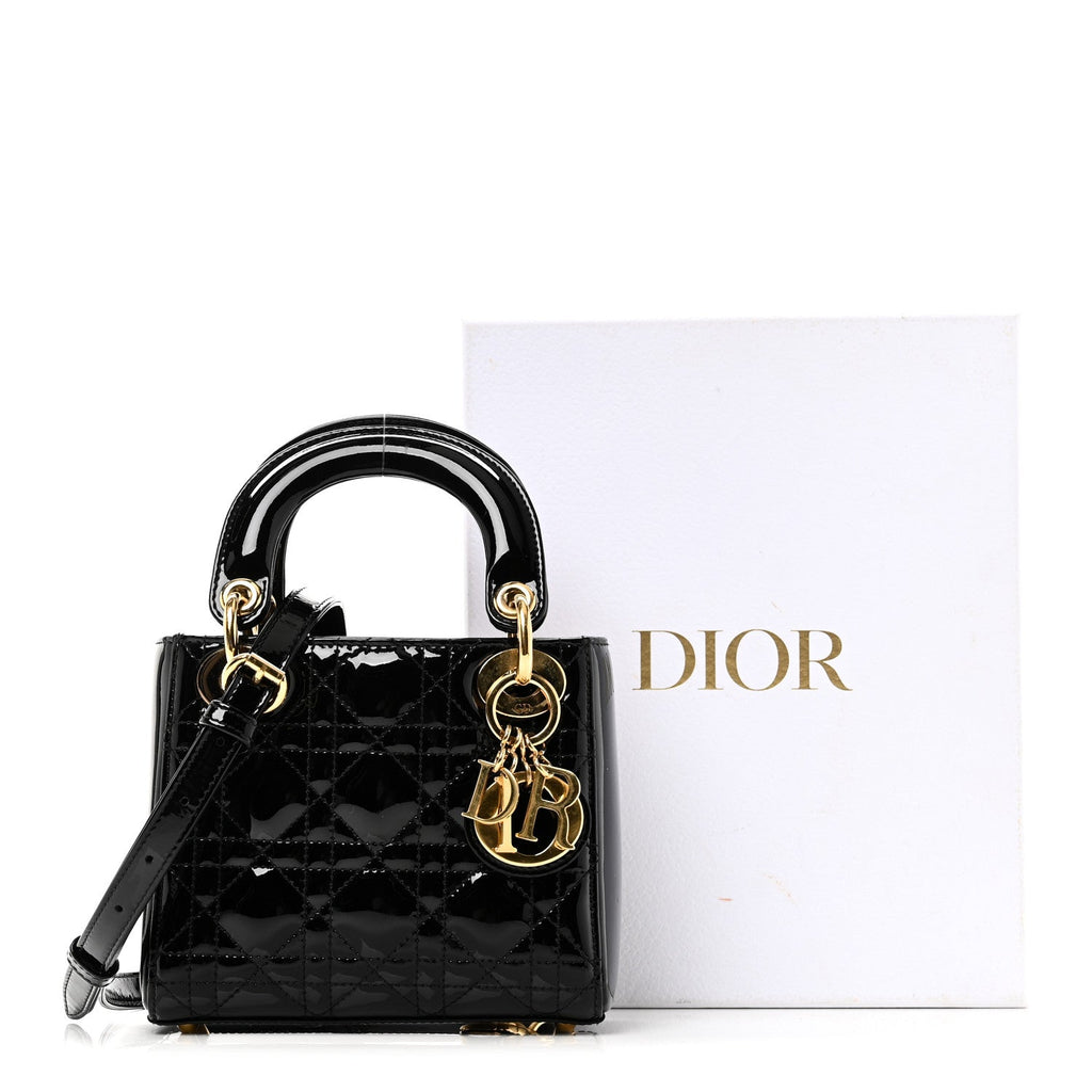 Christian Dior Patent Cannage Mini Lady Dior Black