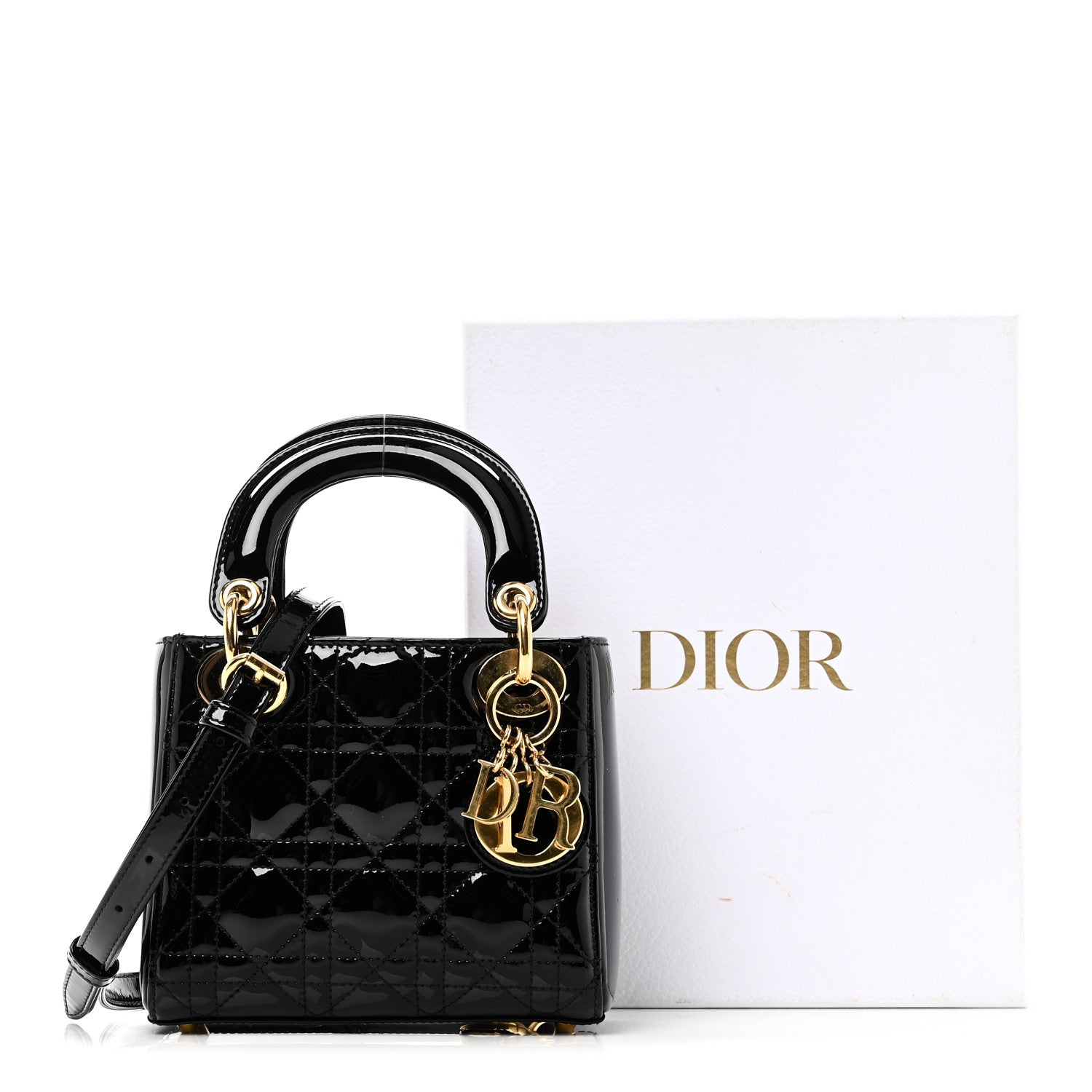 Christian Dior Patent Cannage Mini Lady Dior Black