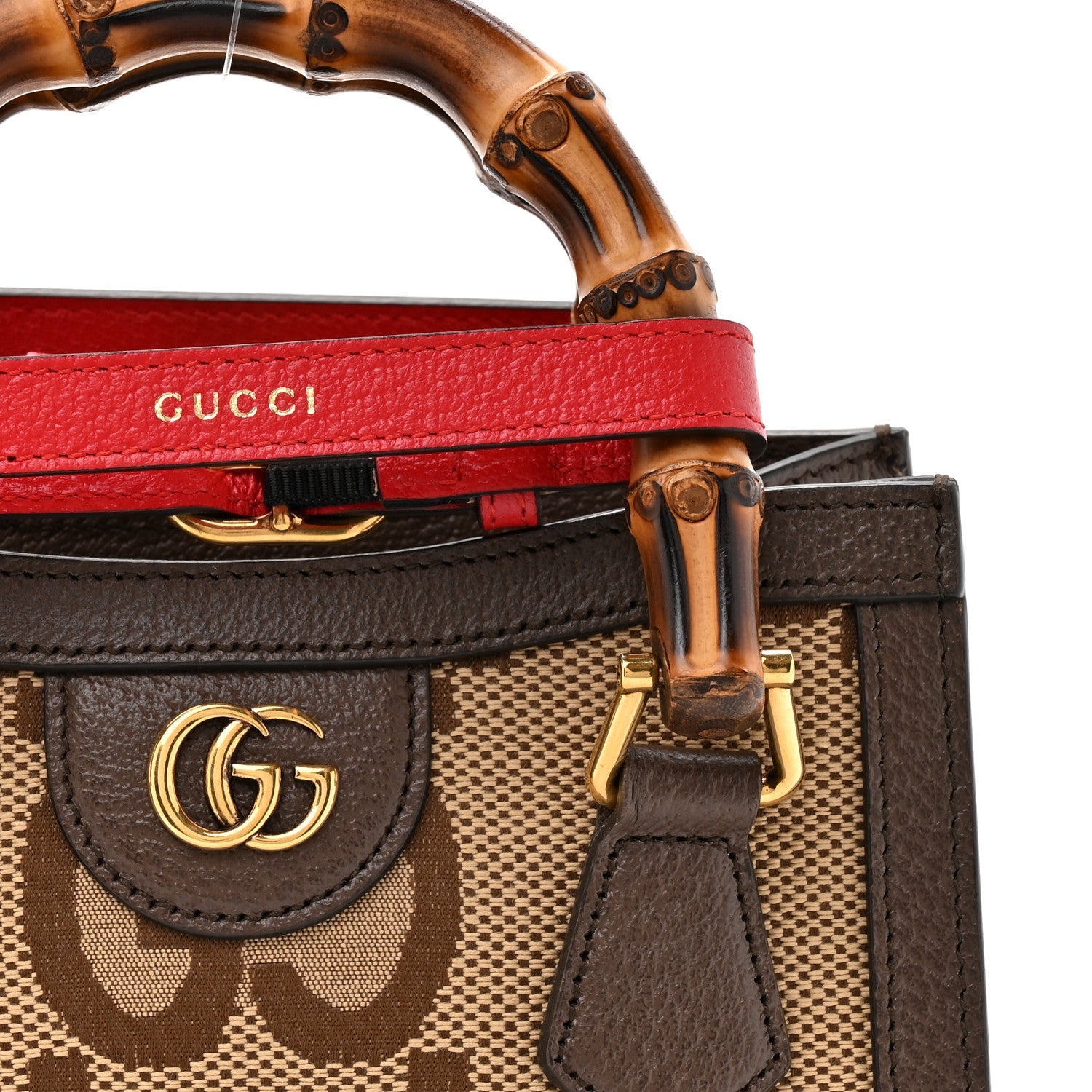 Gucci Monogram Jumbo GG Textured Dollar Calfskin Mini Diana Tote Bag Camel Ebony New Acero Pomegranate Red