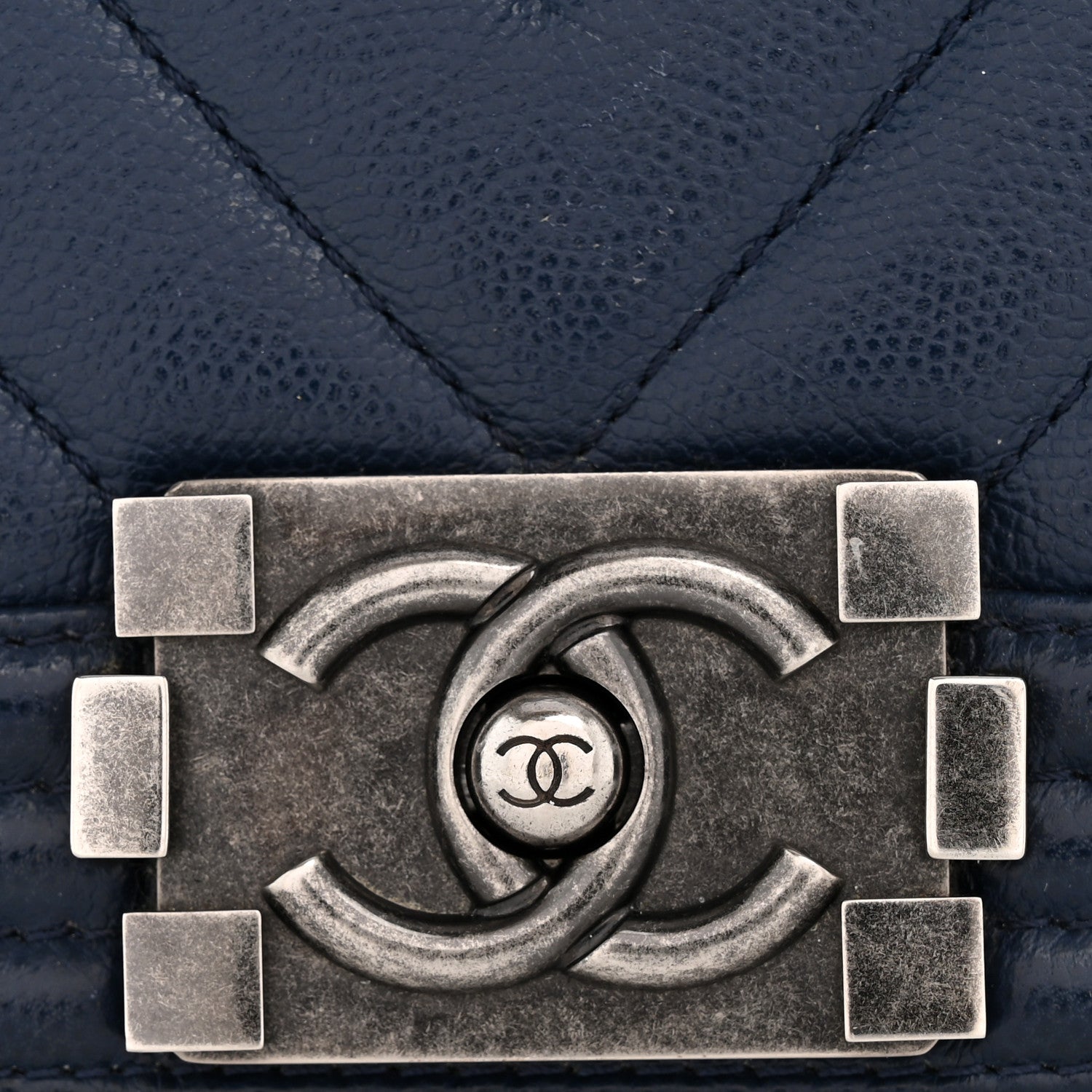 Chanel Caviar Chevron Quilted Medium Boy Flap Navy