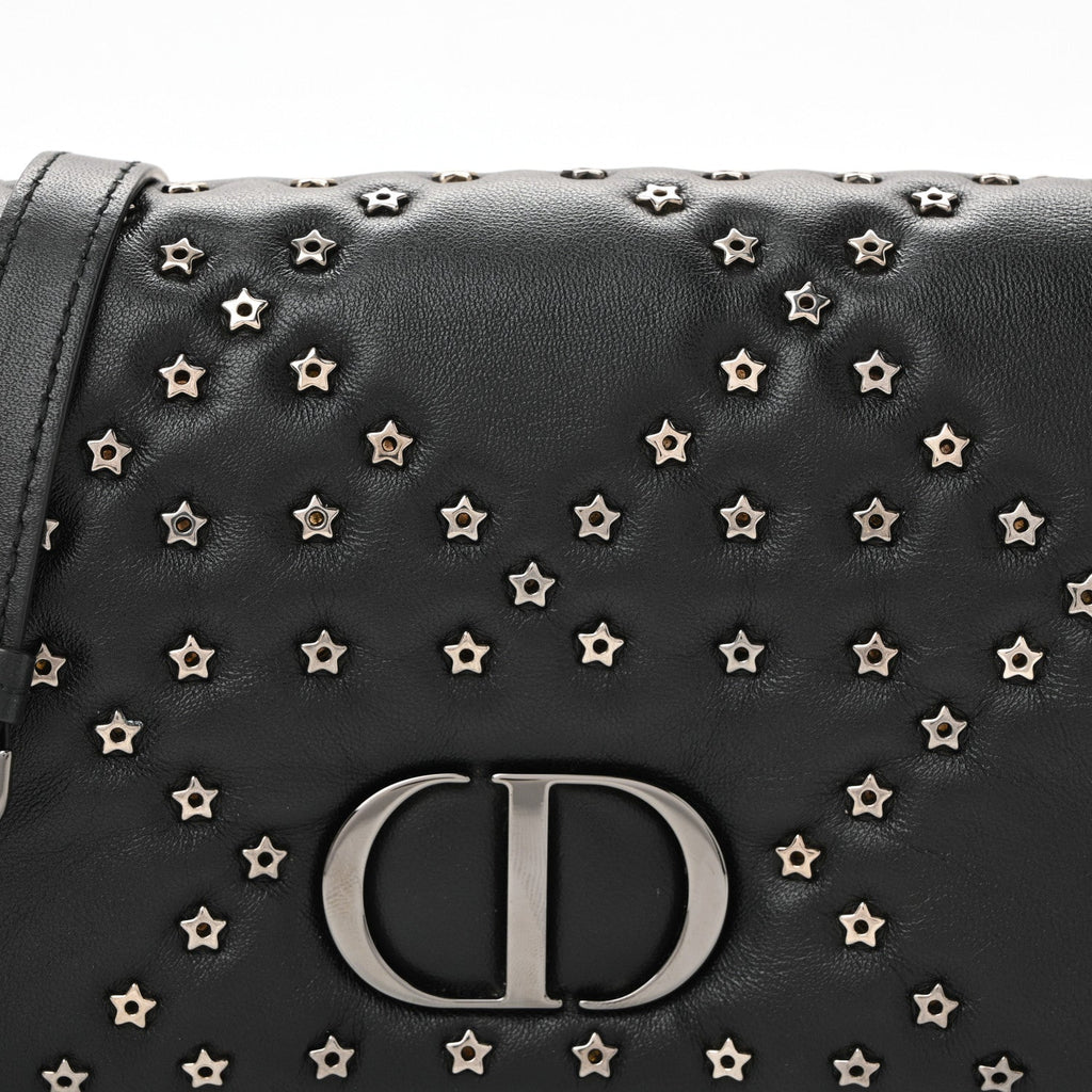Christian Dior Calfskin Star Motif Macrocannage Mini Caro Bag Black