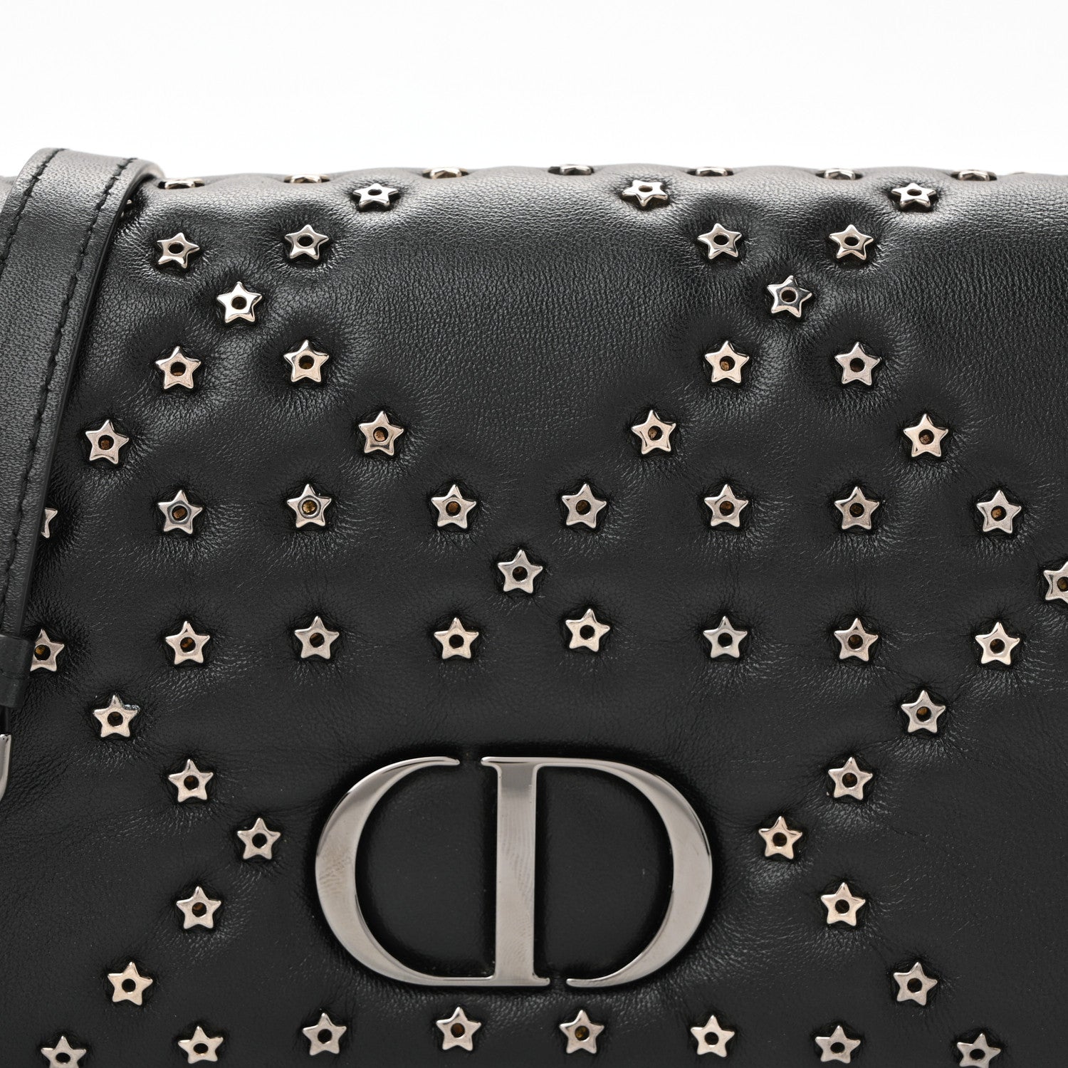 Christian Dior Calfskin Star Motif Macrocannage Mini Caro Bag Black