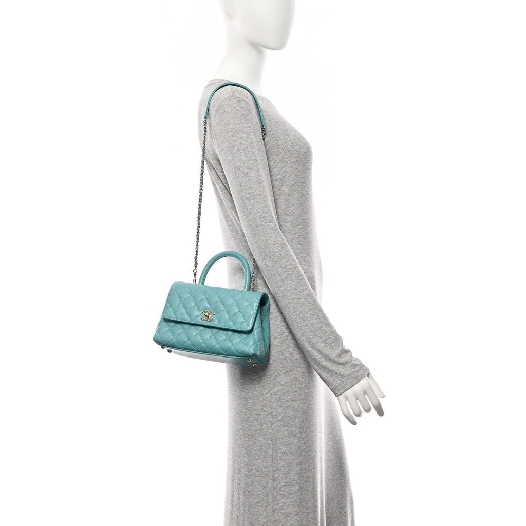 Chanel Caviar Quilted Mini Coco Handle Flap Turquoise