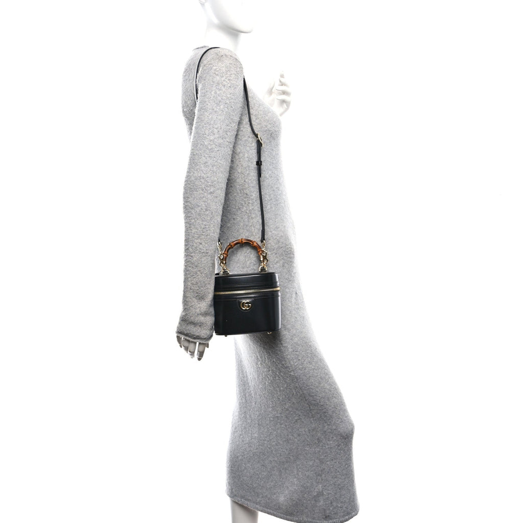 Gucci Calfskin Mini Bamboo Top Handle Shoulder Bag Black