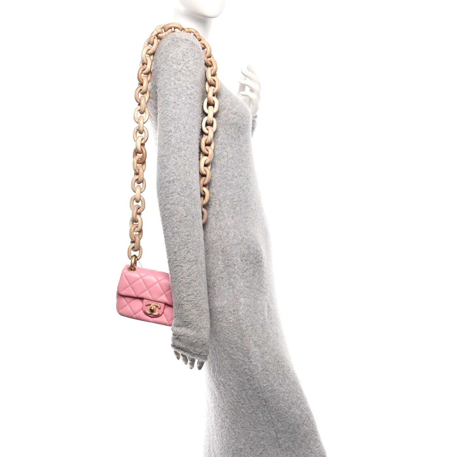 Chanel Lambskin Wenge Quilted Mini Fashion Wood Square Flap Pink