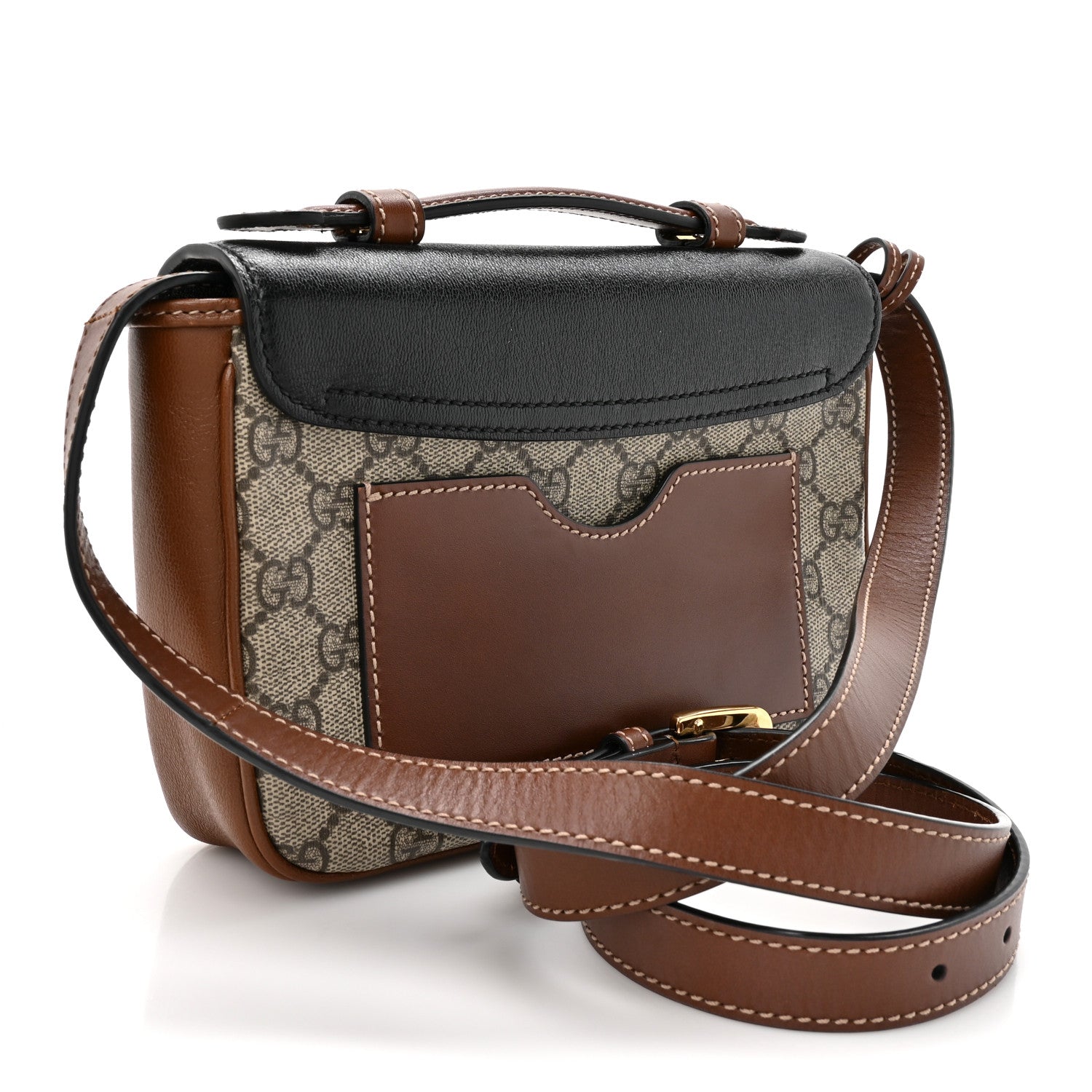 Gucci GG Supreme Monogram New Sakai Lux Calfskin Mini Padlock Flap Pocket Shoulder Bag Beige Ebony Black Cuir