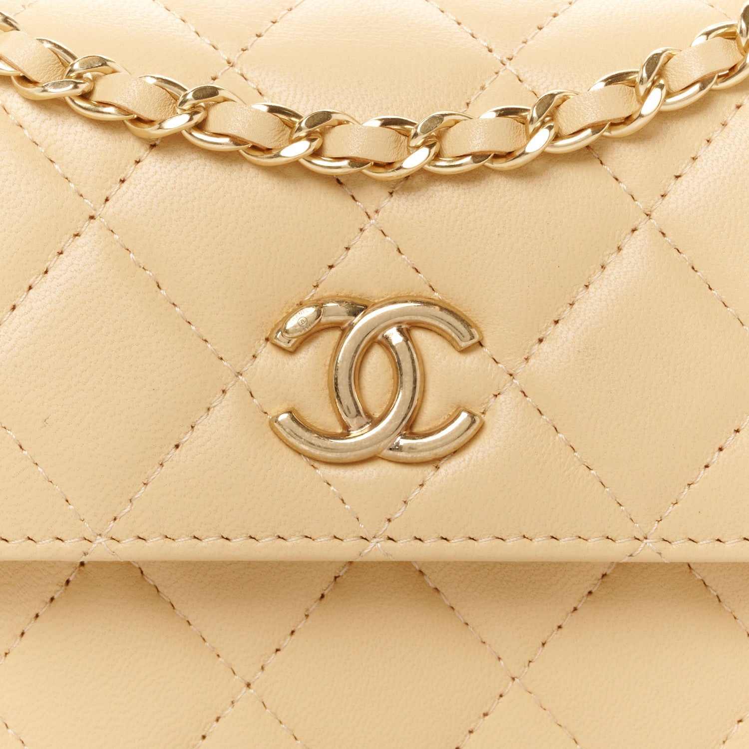 Chanel Lambskin Quilted Pearl Top Handle Flap With Chain Beige