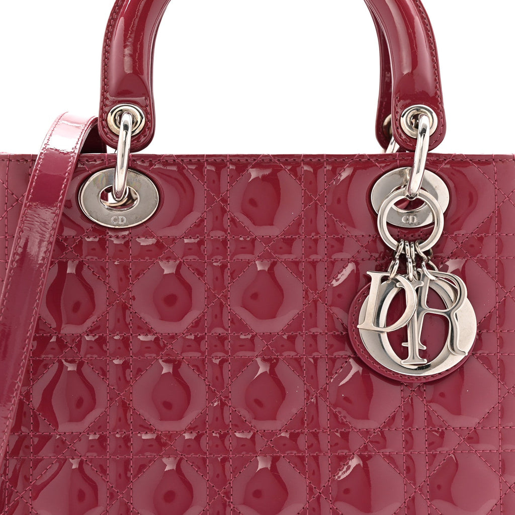 Christian Dior Patent Cannage Medium Lady Dior Dark Pink