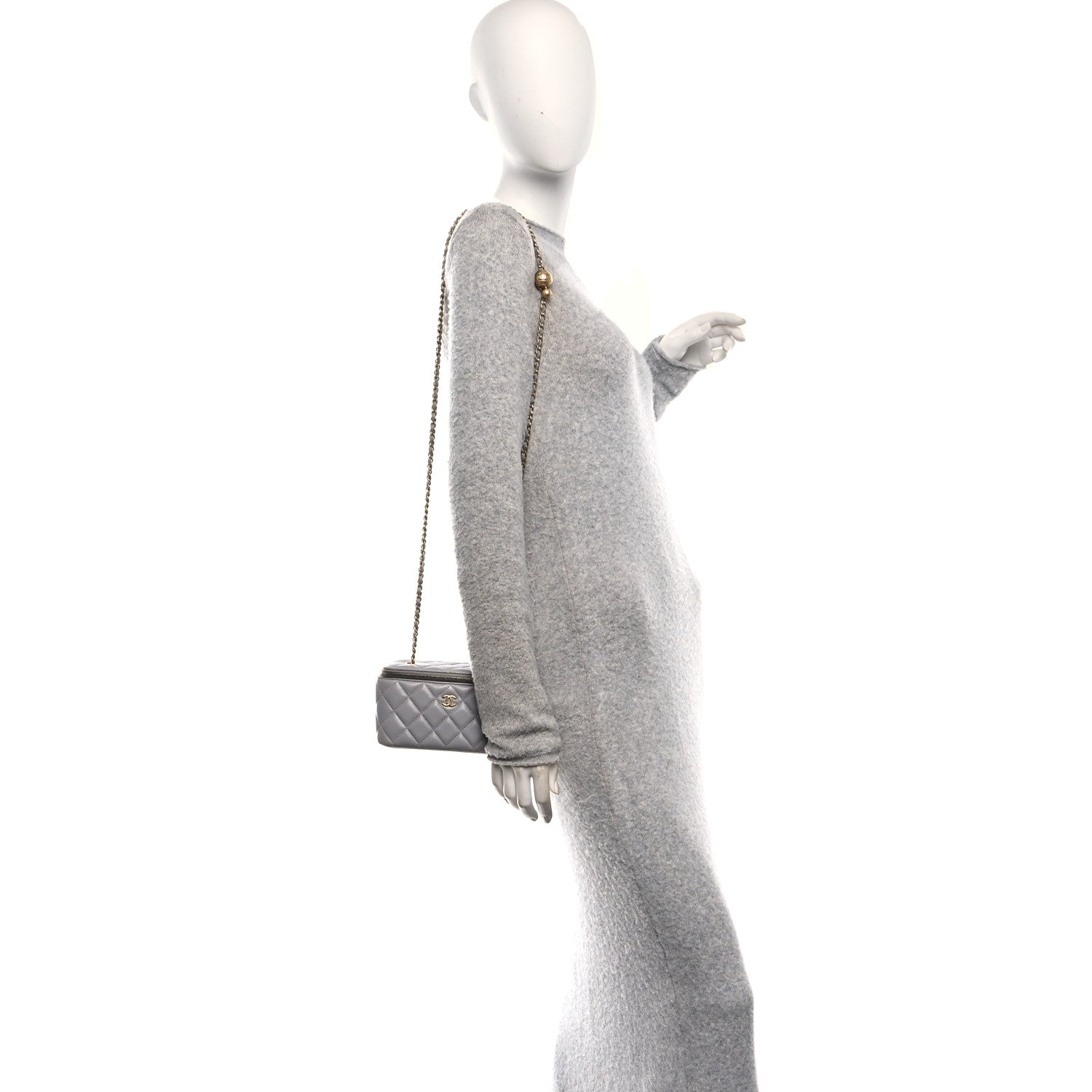 Chanel Lambskin Quilted Small Pearl Crush Vanity Case With Chain Grey
