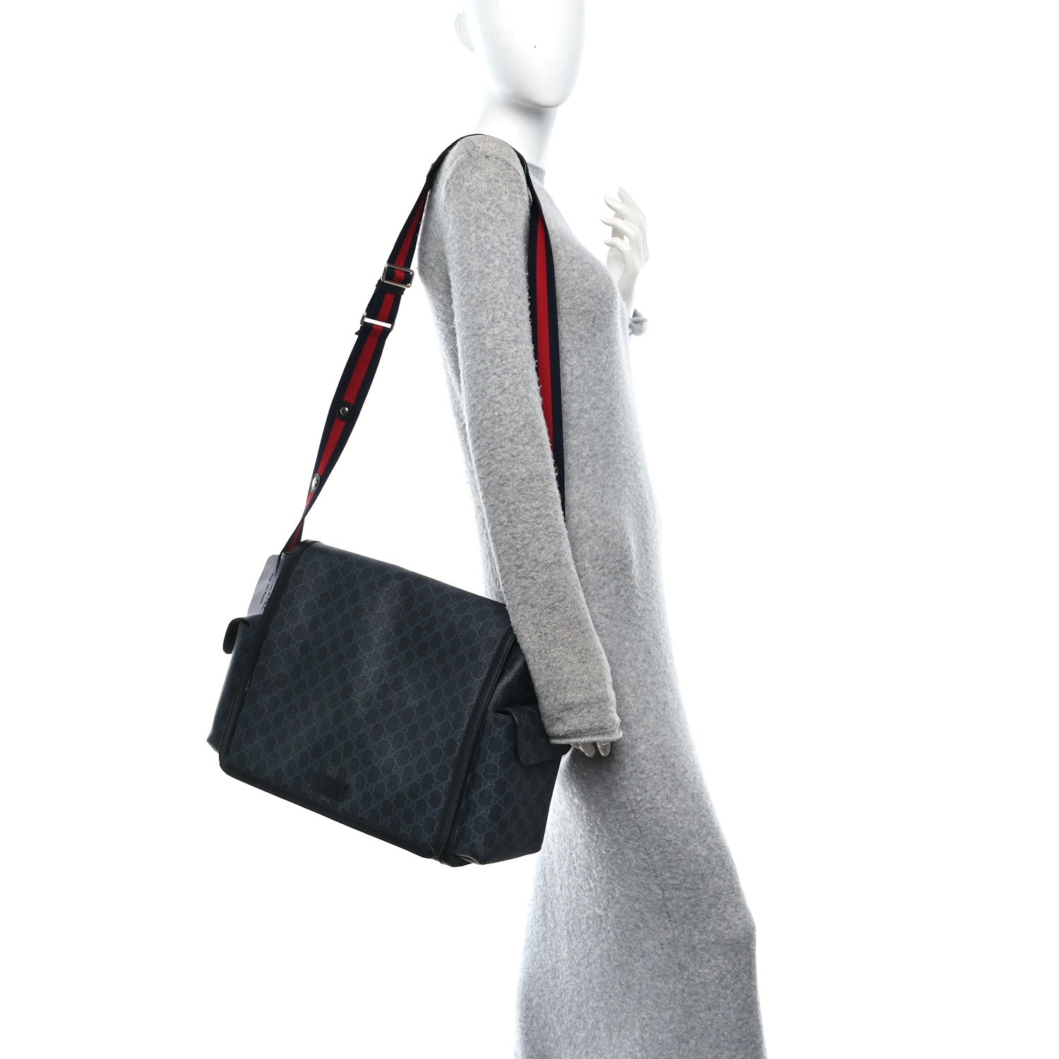Gucci GG Supreme Monogram Web Messenger Diaper Bag Black Grey