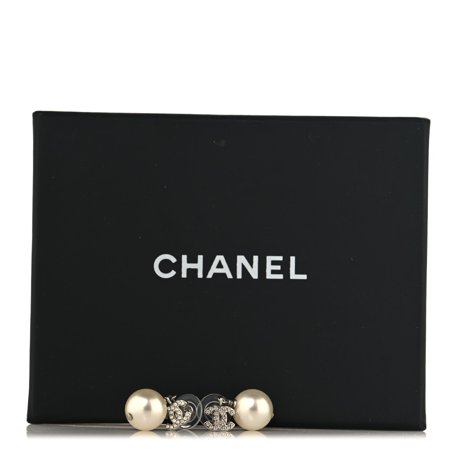 Crystal Pearl CC Drop Earrings Silver Pearly White